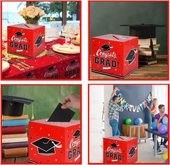 Red Class of 2026 Graduation Card Box Holder Congrats Grad Party Favor Decor