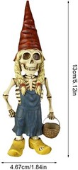Skeleton Gnome Garden Statue – Skeleton Figurine with Dog Skull & Bones Decor