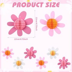 Poen 12 Pcs Daisy Honeycomb Balls Decorations Boho Daisy Flower Pastel Color