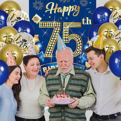75th Birthday Party Decorations for Men Navy Blue Gold Happy 75th Birthday Banne