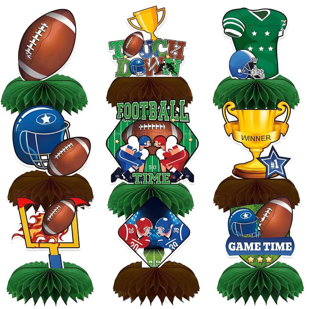 9 PCS Football Party Honeycomb Centerpieces, 3D Super Bowl Football Decoratio…