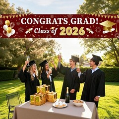 Maroon and Gold Graduation Decorations 2026 Banner, Congrats Grad Party Suppl…