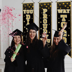 Graduation Party Decorations Indoor – Black Gold Class of Congrats Grad Porch Si