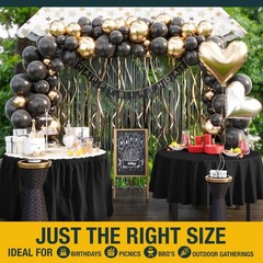 Black Plastic Table Cloth Round Table Cover 84″ Disposable Table Cloths for P…