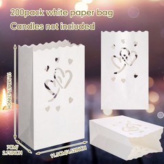 100 PCS White Luminary Bags Bulk Hearts Luminaries Paper Tea Light Flame Resist