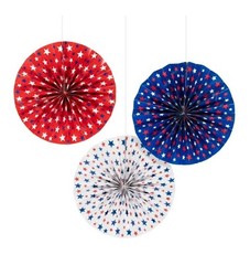 2 Pack Red White Blue USA Patriotic 4th Of July Party Decoration Tissue Fans 6pc