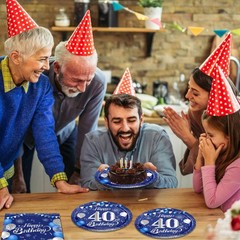 40PCS Happy 40th Birthday decorations Blue and Silver Cheers to Small,