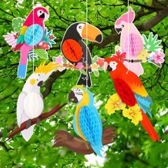 6pcs Tropical Birds Hanging Parrot Paper Honeycomb Hawaiian Party Bar Wall Decor