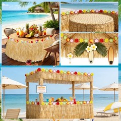 2 Pack Hawaiian Grass Table Skirt 108″ x 29.5″, Laua Party Decorations Grass …