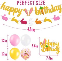 Bunny Birthday Decorations Kit Rabbit Theme Happy Birthday Banner Cake Topper 📦
