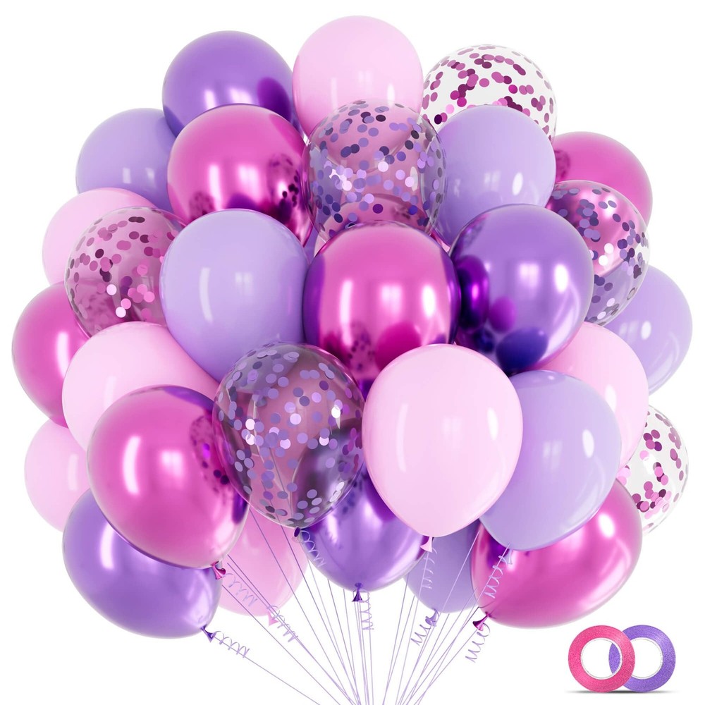 Pink and Purple Balloons, 68PCS 12 Inch Metallic Purple Pink Confetti Latex B…