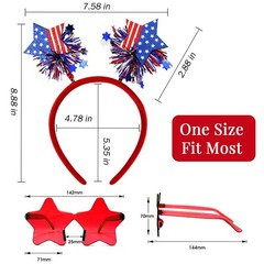 4 Pcs Patriotic Party Accessories – Independence Day Headband, Star Sunglasses