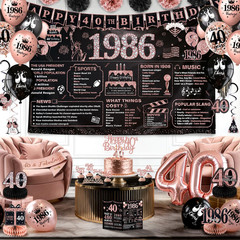Rose Gold 40Th Birthday Decorations for Women – 63Pcs Happy 40Th Birthday Banner