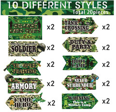 20 Pieces Army Decorations for Party Camo Signs Camouflage Military Birthday