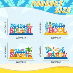 4 PCS Pool Party Decorations Wood Table Centerpieces Hello Summer Splish