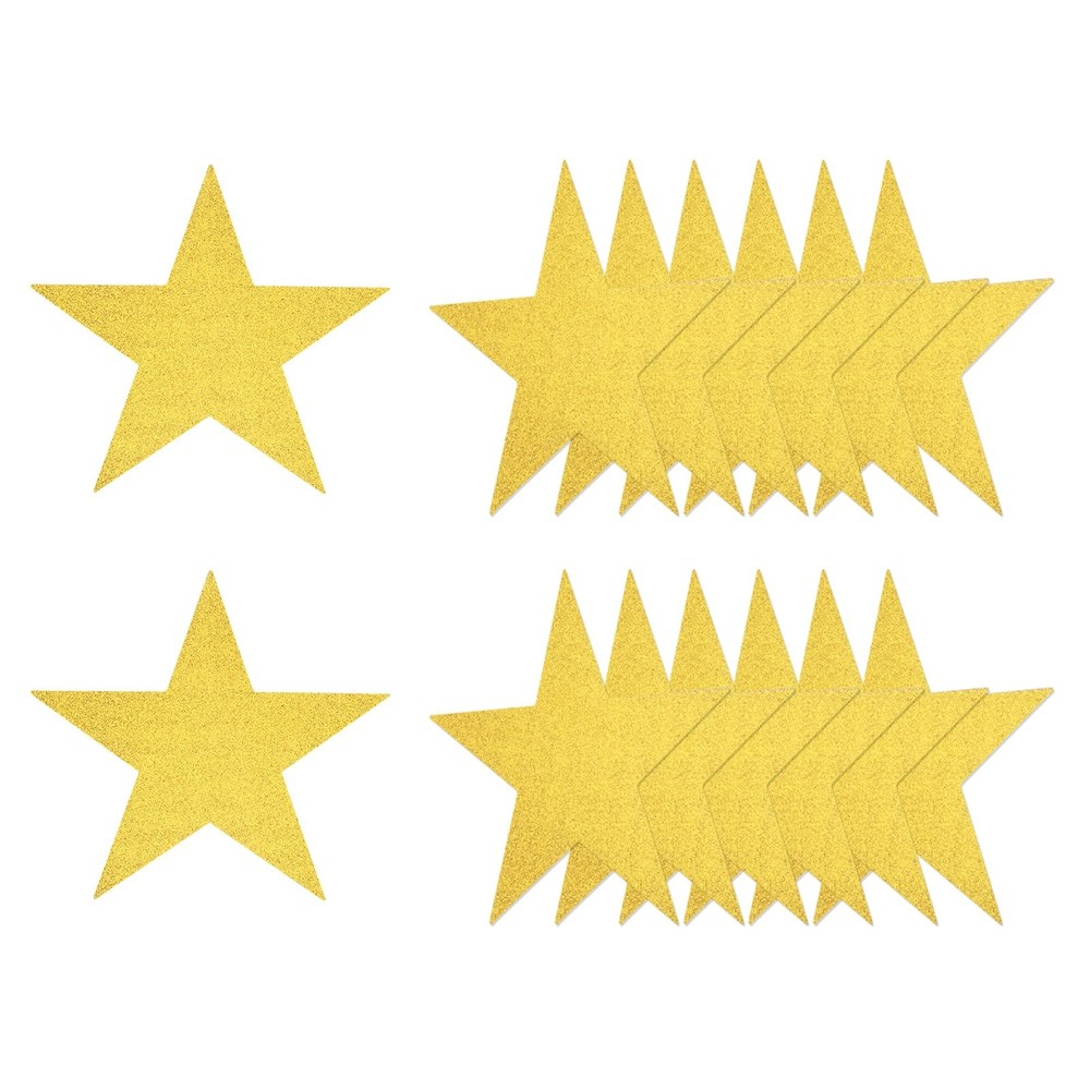 15 PCS Glitter Star Cutouts 11 Inch Shape Double Printed Paper Yellow