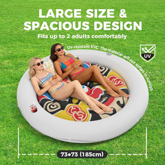 73″ Inflatable Tanning Pool Float with Cup Holders & Pillow for Adults