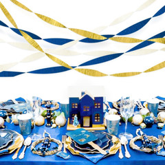 Navy Blue Party Decorations – 6 Rolls Navy Blue Gold Ivory Crepe Paper Streamers