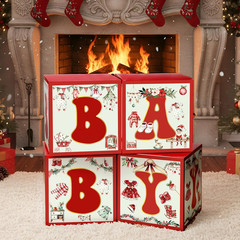Kathfly 4 Pcs Baby Decoration Boxes with Letters Balloon Blocks Boxes Newborns T