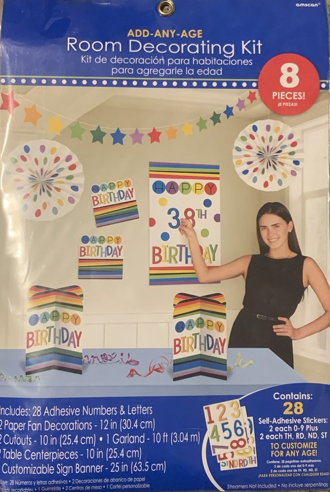 Happy Birthday Rainbow Party Room Decorating Kit 8-Pc Customize Any Age Amscan