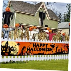 Happy Halloween Banner Large 98.4 x19.6 Inch Yard Sign Banner Black and