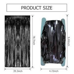2 Pack Black Party Streamers Tinsel Backdrop for Halloween & Other Parties