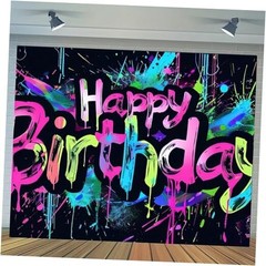 – 71×43 Photography Backdrops, 71 inches x 43 inches Neon Happy Birthday Banner