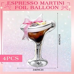 4 Pcs 40 x 34 Inch Giant Espresso Martini Balloon Cocktail Foil Balloons A Ti…