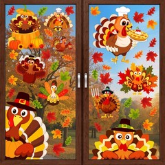 Thanksgiving Decorations Window Clings, 4 Sheets Large Size Orange