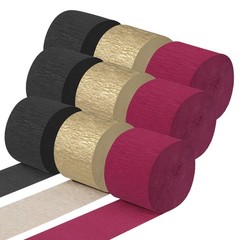 9 Rolls Burgundy Gold Black Crepe Paper Streamers 738ft 1.77 Inch x 82 Ft/Roll