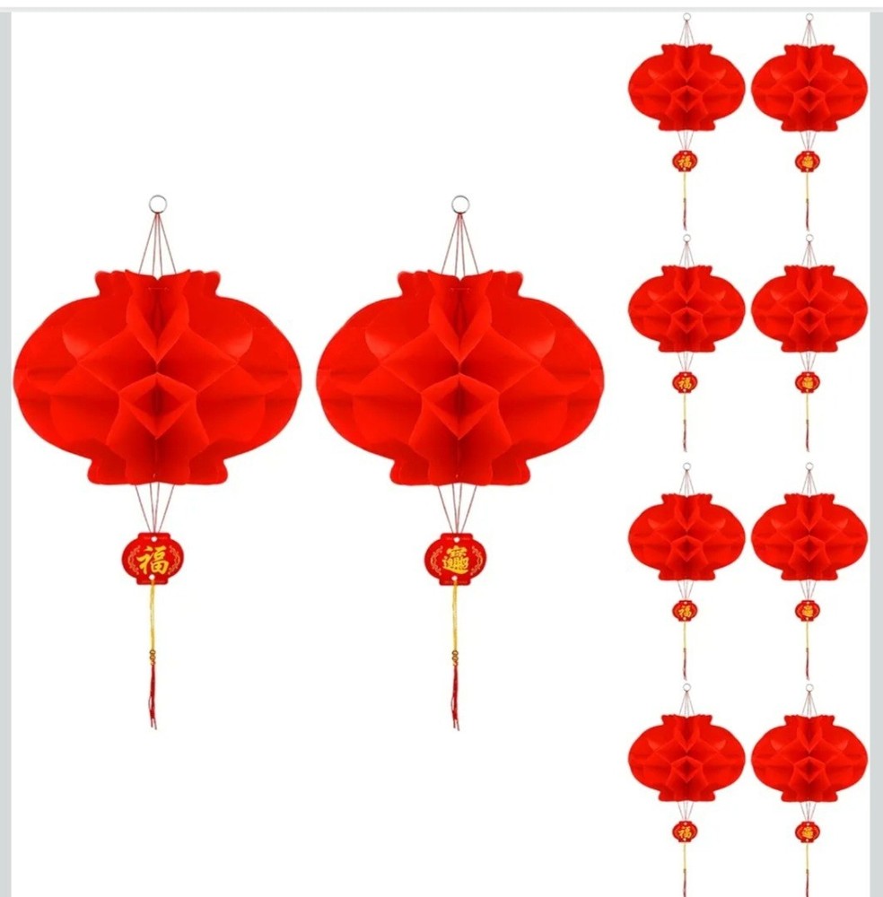 10 Pack Chinese Red Paper Lanterns Hanging Red Paper Chinese New Year Festive