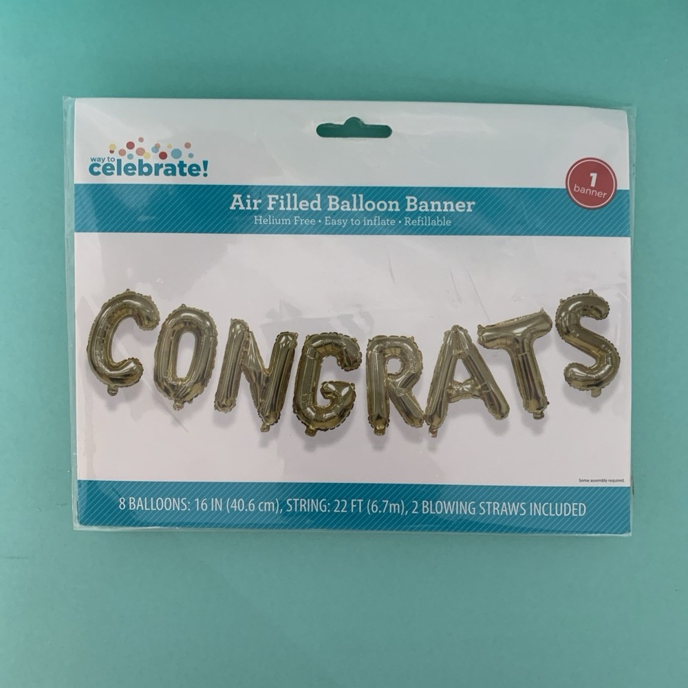 “Congrats” Air Filled Balloon Banner – 8 Balloons: 16 inches in Height