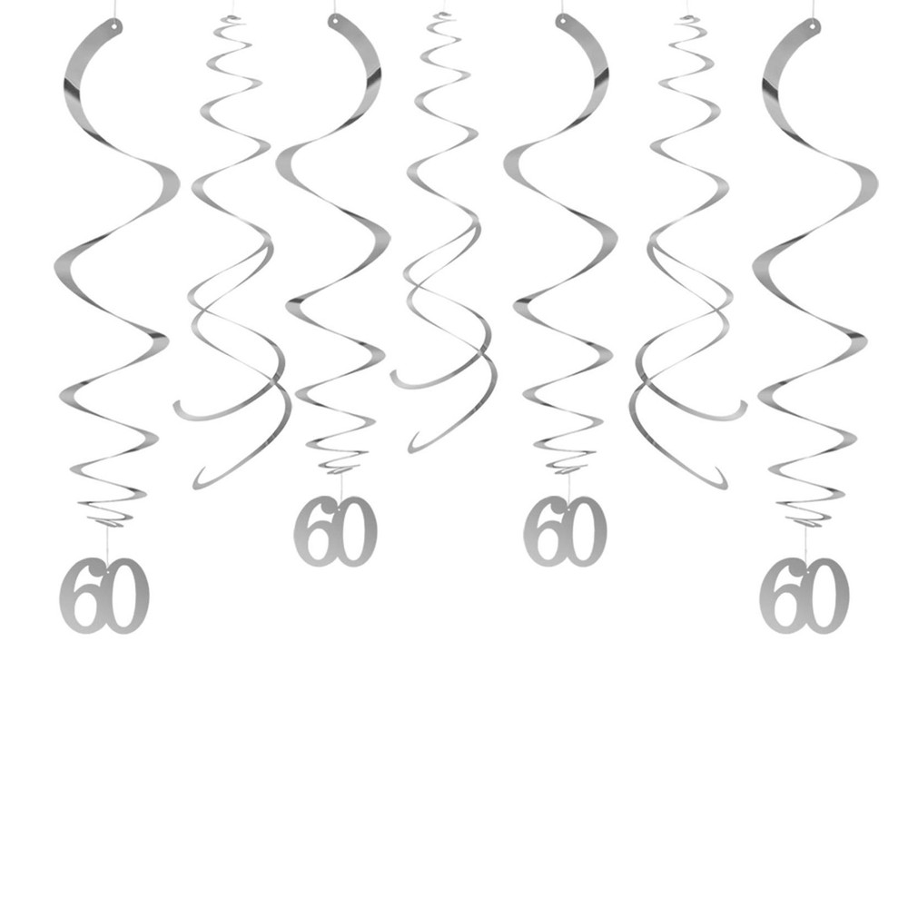 30 Pcs 60th Birthday Anniversary Silver Party Swirl Decorations Ceiling Swirls