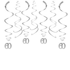 30 Pcs 60th Birthday Anniversary Silver Party Swirl Decorations Ceiling Swirls
