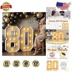 Large 3FT Light Up Number 80 Birthday Decorations – Foam Board Arch