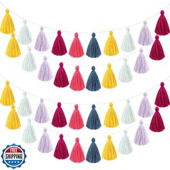 WILLBOND 4 Pcs Rainbow Tassel Garland Boho Classroom Decor Colorful Pastel Su