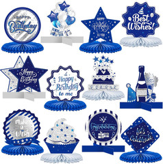 12 Pieces Birthday Table Decorations Blue Honeycomb Centerpieces for Table Decor