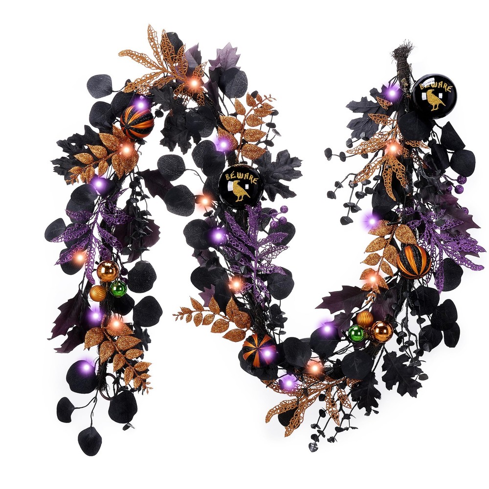 6ft Halloween Garland for Mantel with Lights Party Decor