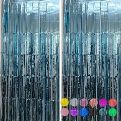 2 Pack Foil Fringe Curtains 3.6×7.3 Ft, Tinsel 43″W x 87″L (Pack of 2) Sky Blue