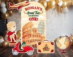 Roman Travel Adventure Theme Backdrop Birthday, Party props