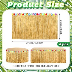 6 Pcs Luau Grass Raffia Table Skirt 9 Ft X 30 Inch Hawaiian Hibiscus Table Skirt