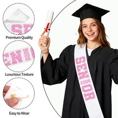 10 PCS Senior 2026 Graduation Sashes White Class Sash Pink Glitter Print Props