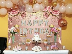 Rose Gold Happy Birthday Backdrop 7X5 Ft Floral Glitter Diamonds Champagne New