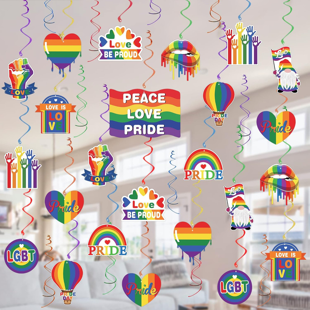 35 Pcs Gay Pride Decorations Hanging Swirls – Love Is Love Pride Hanging Decorat