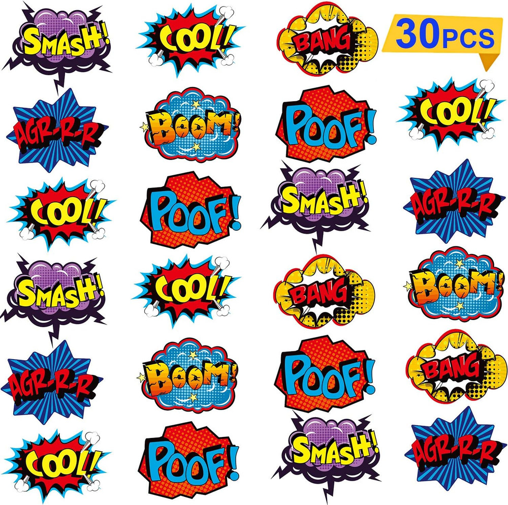 30 Pieces Hero Party Decorations Sign Cutouts Superhero Birthday Supplies Props!