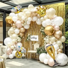 White Gold Balloon Arch Kit, Double Stuffed Gold and White Balloons Latex Nud…