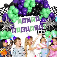 Monster Jam Decoracion De Cumpleaños Globos Morados Negros y Verdes Para Niños