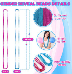 Gender Reveal Beads Decorations, 12PCS Pink Blue Gender Reveal Necklaces, 33″ ro