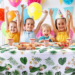 3 Pack Hawaiian Luau Tablecloths for Party Decoration, Hawaii Disposable Plastic