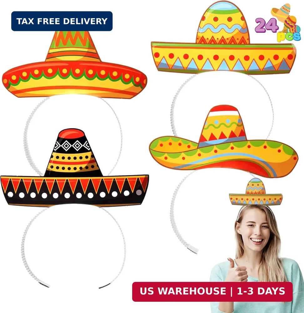 JOYIN 24 Pcs Cinco de Mayo Sombrero Headbands for Mexican Themed Fiesta Party, P